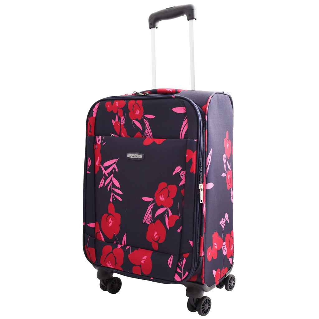 DR630 Soft Shell 4 Wheel Flower Print Expandable Cabin Suitcase Navy 1