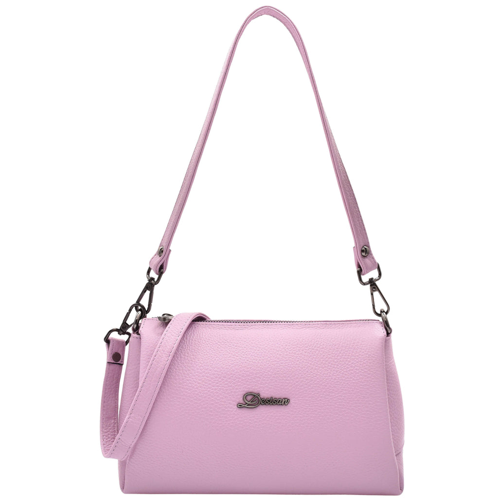 DR597 Women's Genuine Leather Small Zip Handbag Shoulder Bag Lilac 1