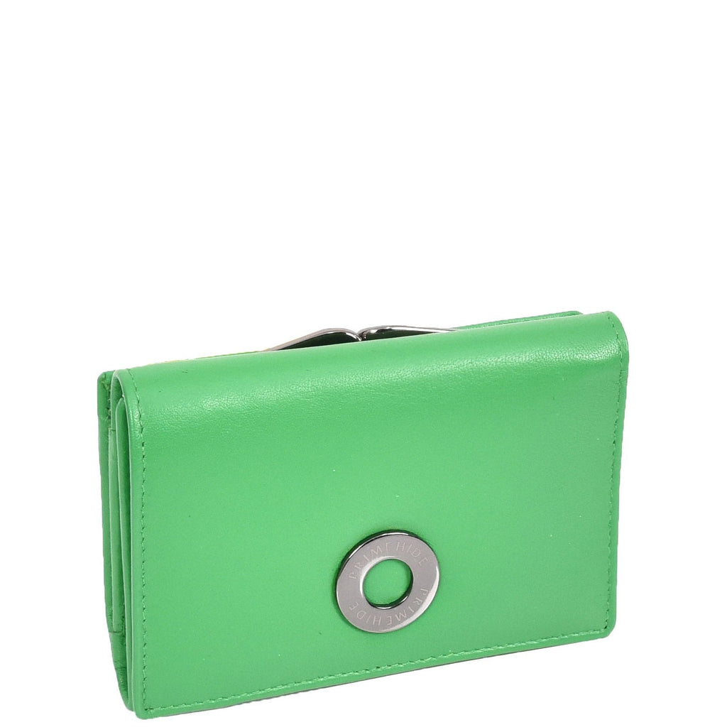 DR687 Women's Soft Leather Trifold Metal Frame Purse Green 1