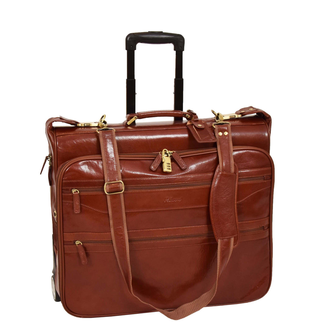 DR641 Real Leather Business Suit Carrier With Wheels Cognac 1