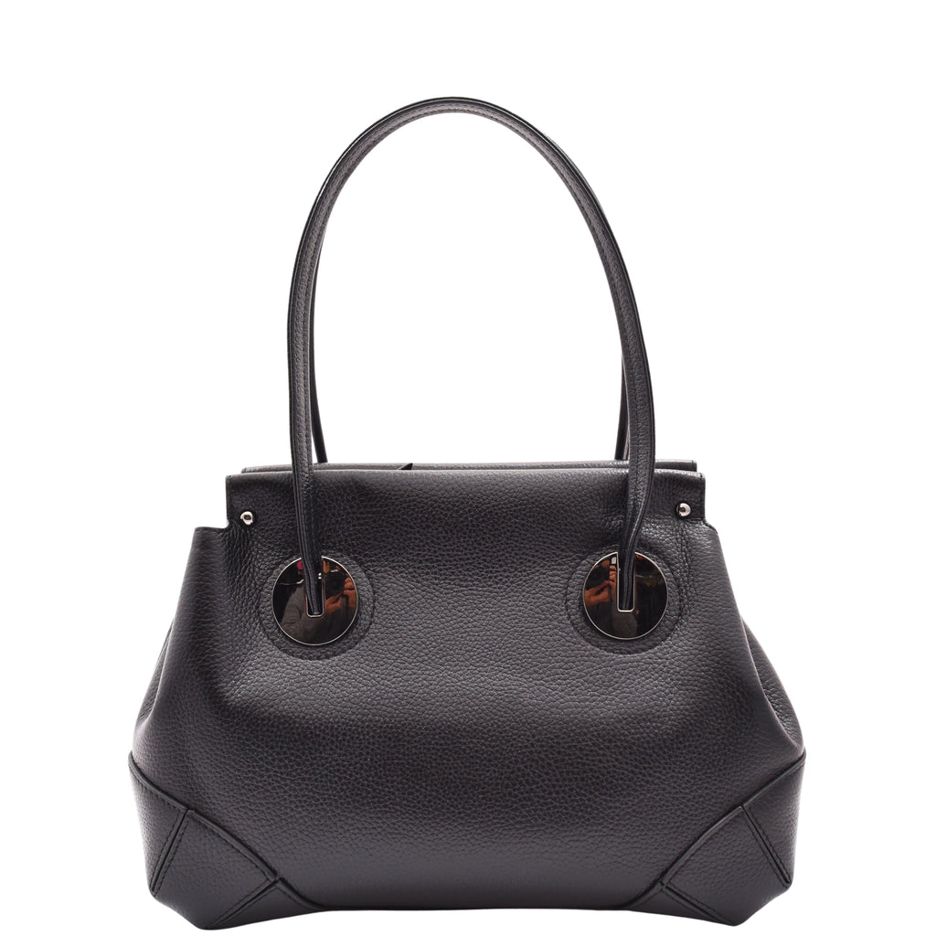 DR584 Women's Medium Tote Zip Shoulder Bag Leather Handbag Black 1