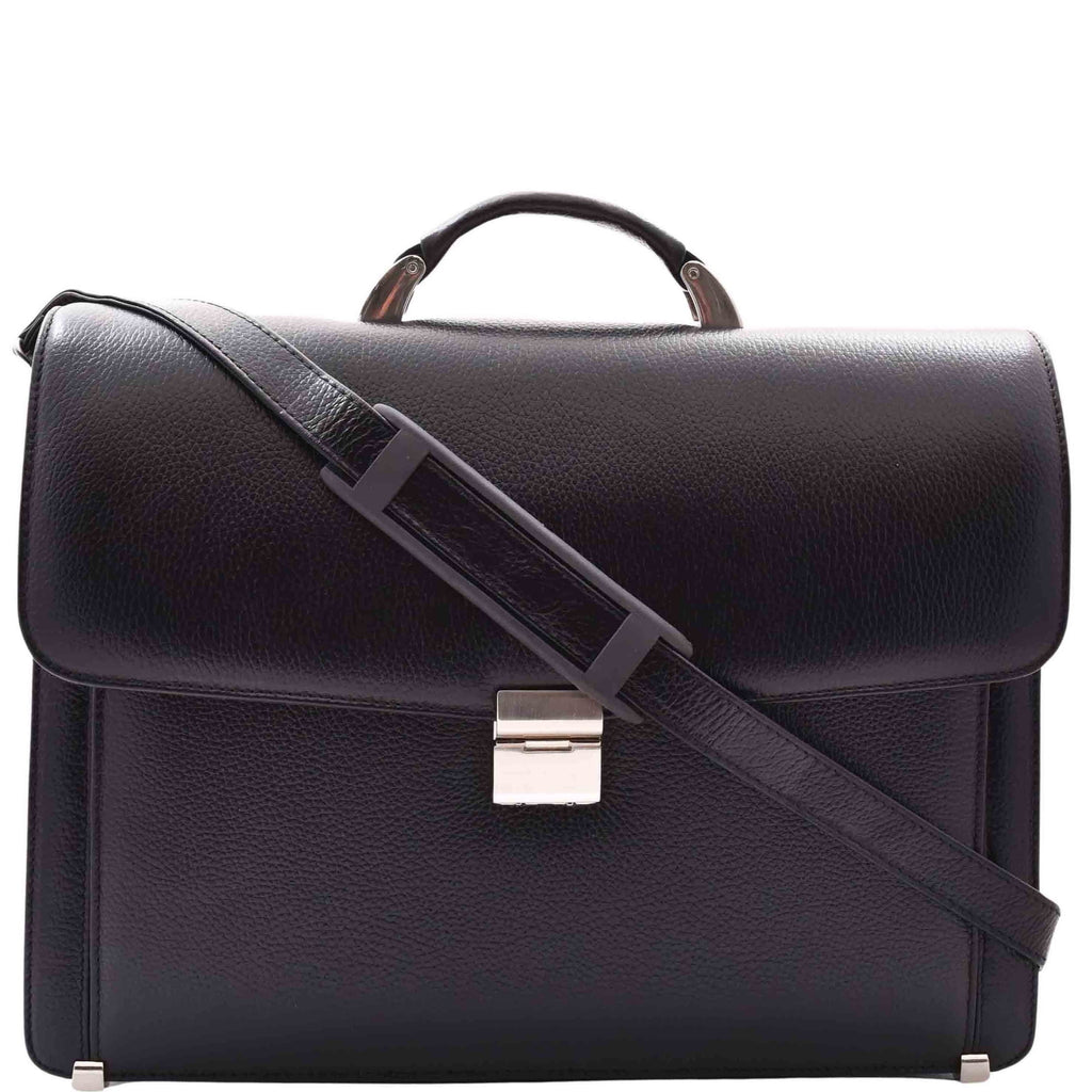 DR602 Men's Classic Leather Executive Briefcase Bag Black 1