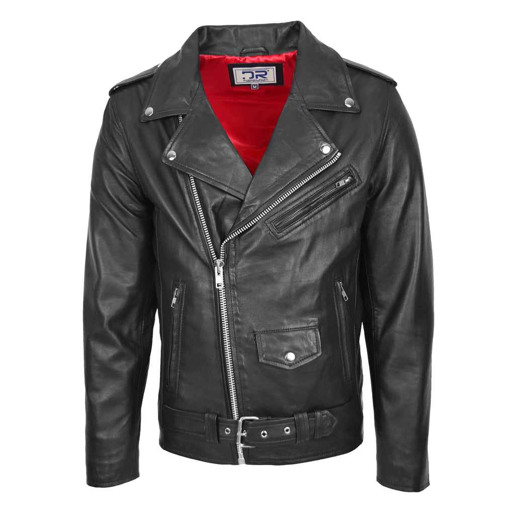 DR100 Men's Biker Real Leather Jacket Black 1