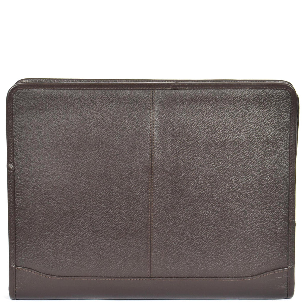 DR604 Leather Zip-Around Portfolio With Removable Metal Ring Binder Brown 1