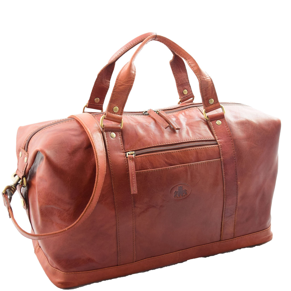 DR606 Genuine Leather Large Size Weekend Duffle Bag Tan 1