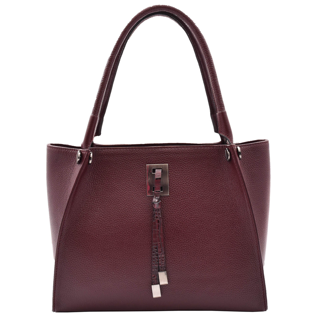 DR588 Women's Textured Leather Large Shoulder Bag With Multi Pockets Burgundy 1