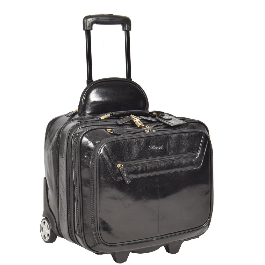 DR640 Genuine Leather Wheeled Travel Laptop Pilot Case Black 1