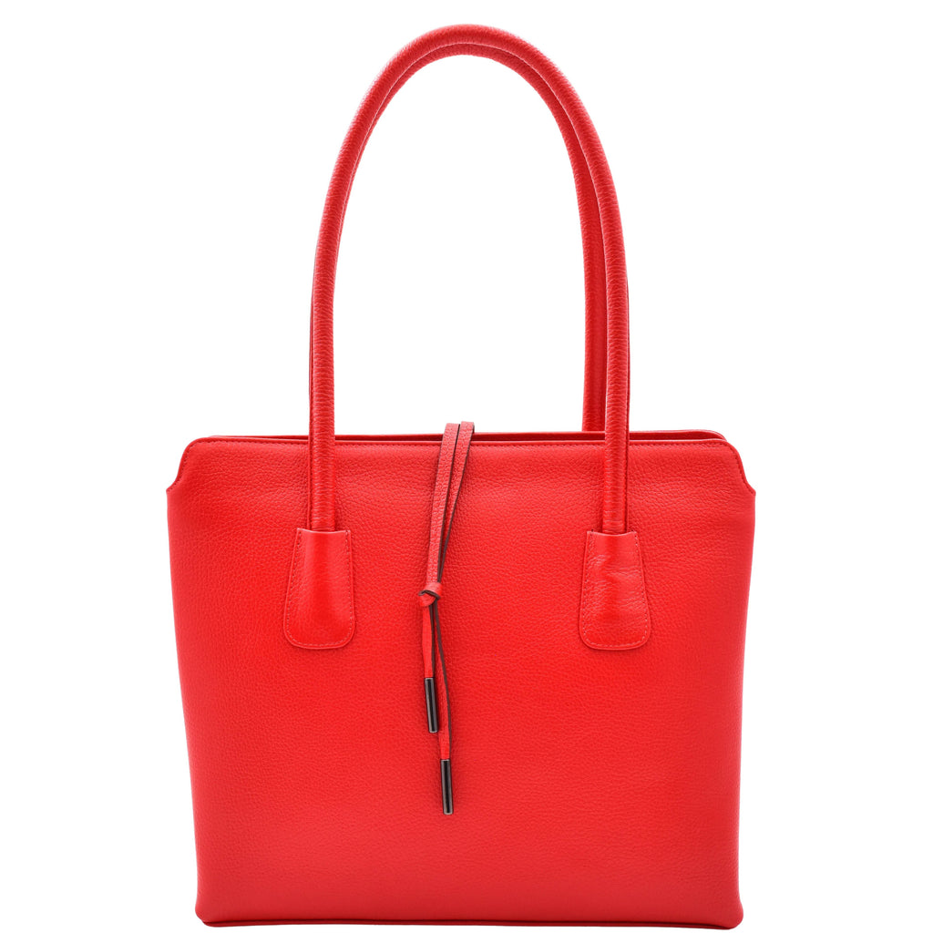 DR590 Women's Stylish Zip Opening Tote Large Shoulder Bag Red 1
