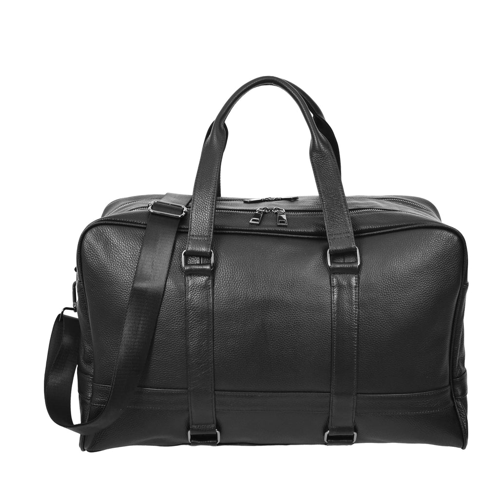 Alexis Leather Large Classic Weekend Travel Holdall Bag Black-1`