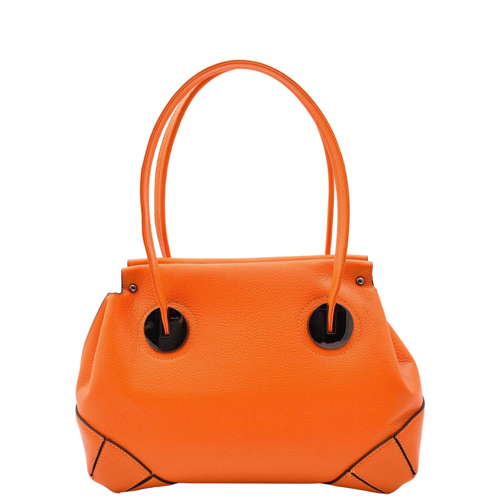DR584 Women's Medium Tote Zip Shoulder Bag Leather Handbag Orange 1