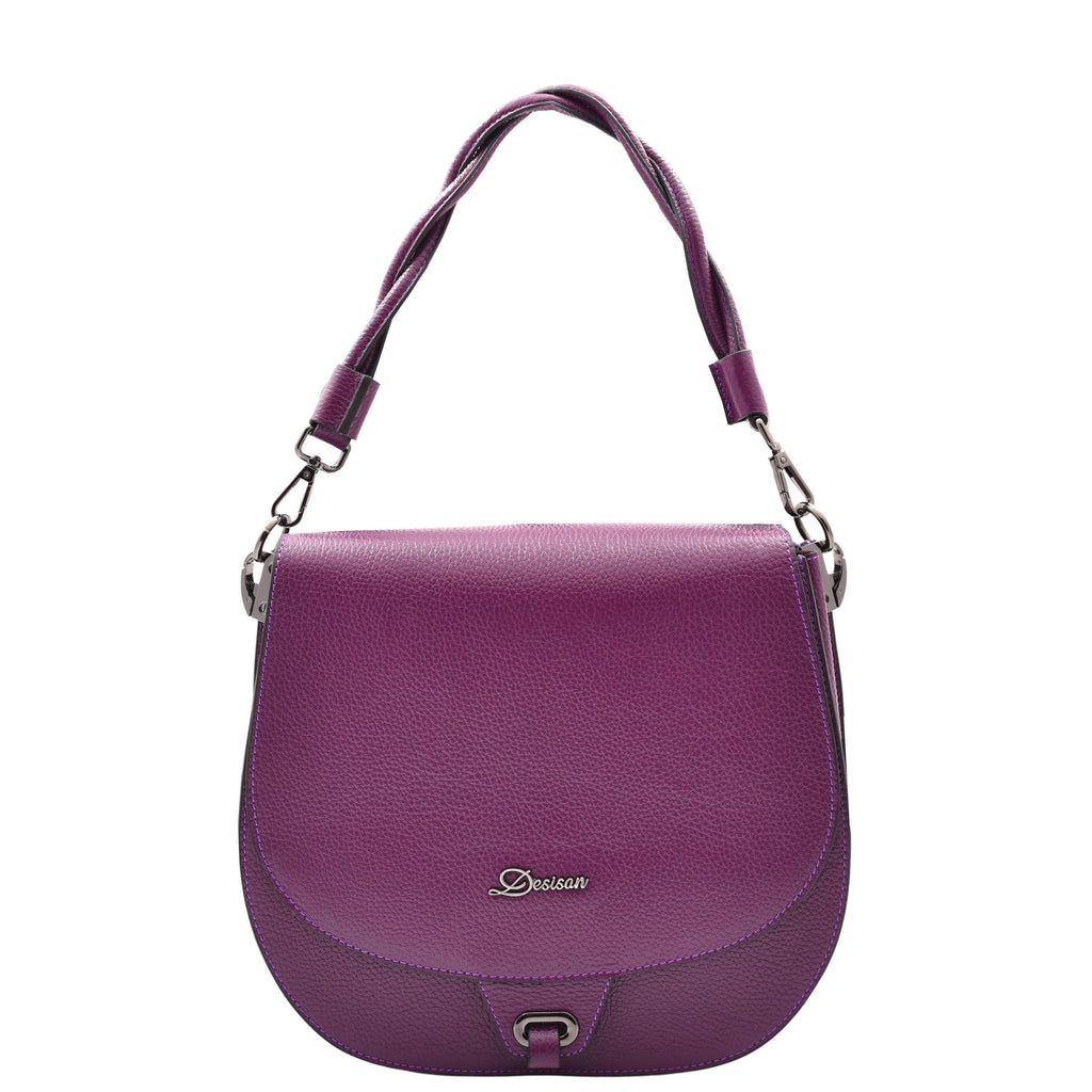 DR581 Women's Real Leather Twist Handle Shoulder Bag Purple 1