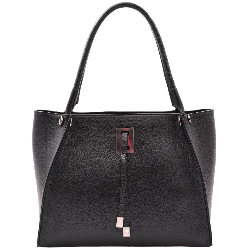 DR588 Women's Textured Leather Large Shoulder Bag With Multi Pockets Black 1