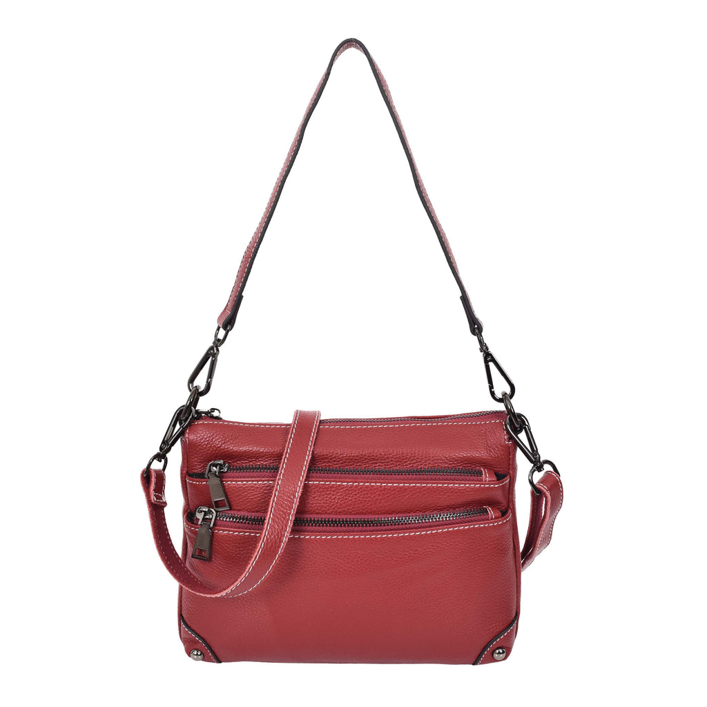 Adalynn Women's Real Leather Cross-Body Organiser Shoulder Bag Red-1