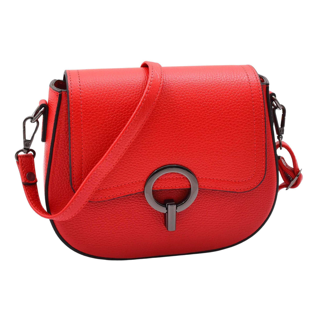 DR578 Women's Genuine Leather Small Sized Cross Body Bag Red 1