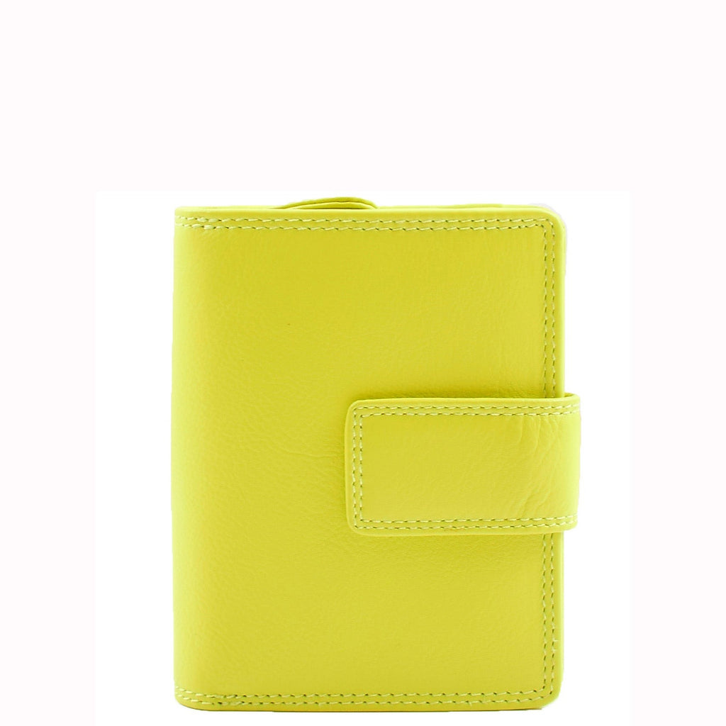 DR673 Women's Elegant Bi Fold Style Real Leather Purse Lime 1