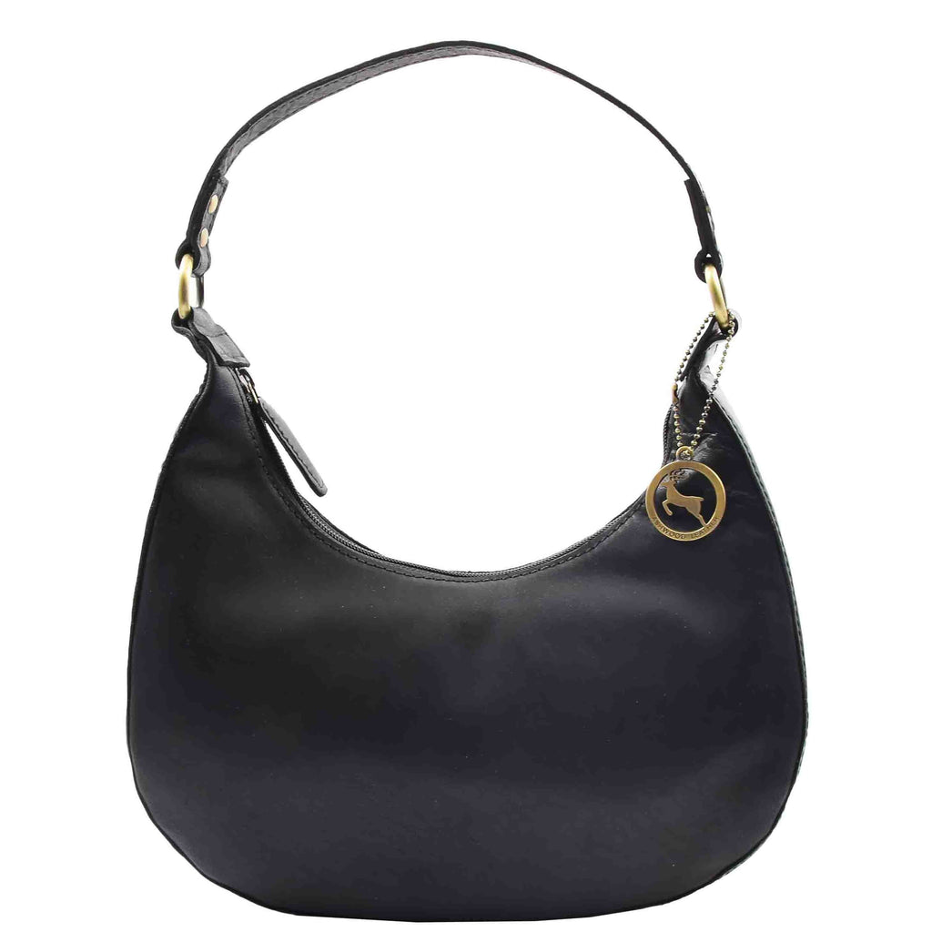 DR557 Women's Real Leather Classic Shoulder Hobo Bag Black 1