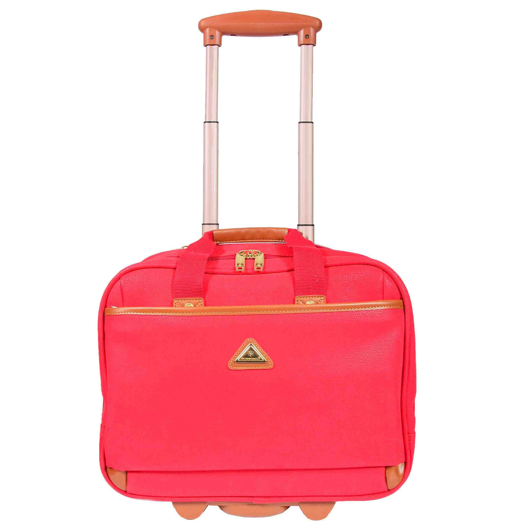 DR647 Faux Suede Briefcase Style Travel Bag Wheeled Pilot Case Red 1