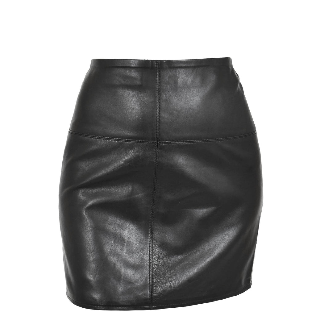 DR567 Women's Leather 16 Inch Mini Length Pencil Skirt Black 1