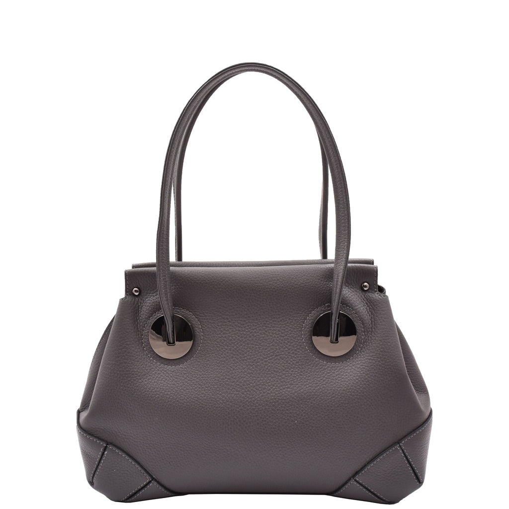DR584 Women's Medium Tote Zip Shoulder Bag Leather Handbag Grey 1