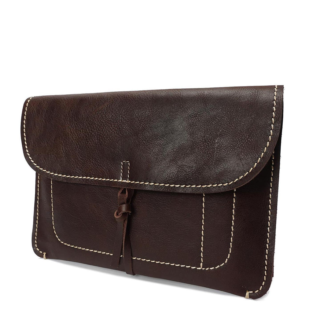 DR605 Real Leather Small Pouch A5 Size Clutch Bag Brown 1