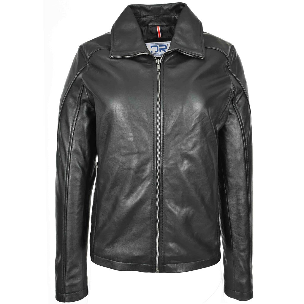 DR677 Ladies Real Leather Classic Fit Zip Box Style Jacket Black 1