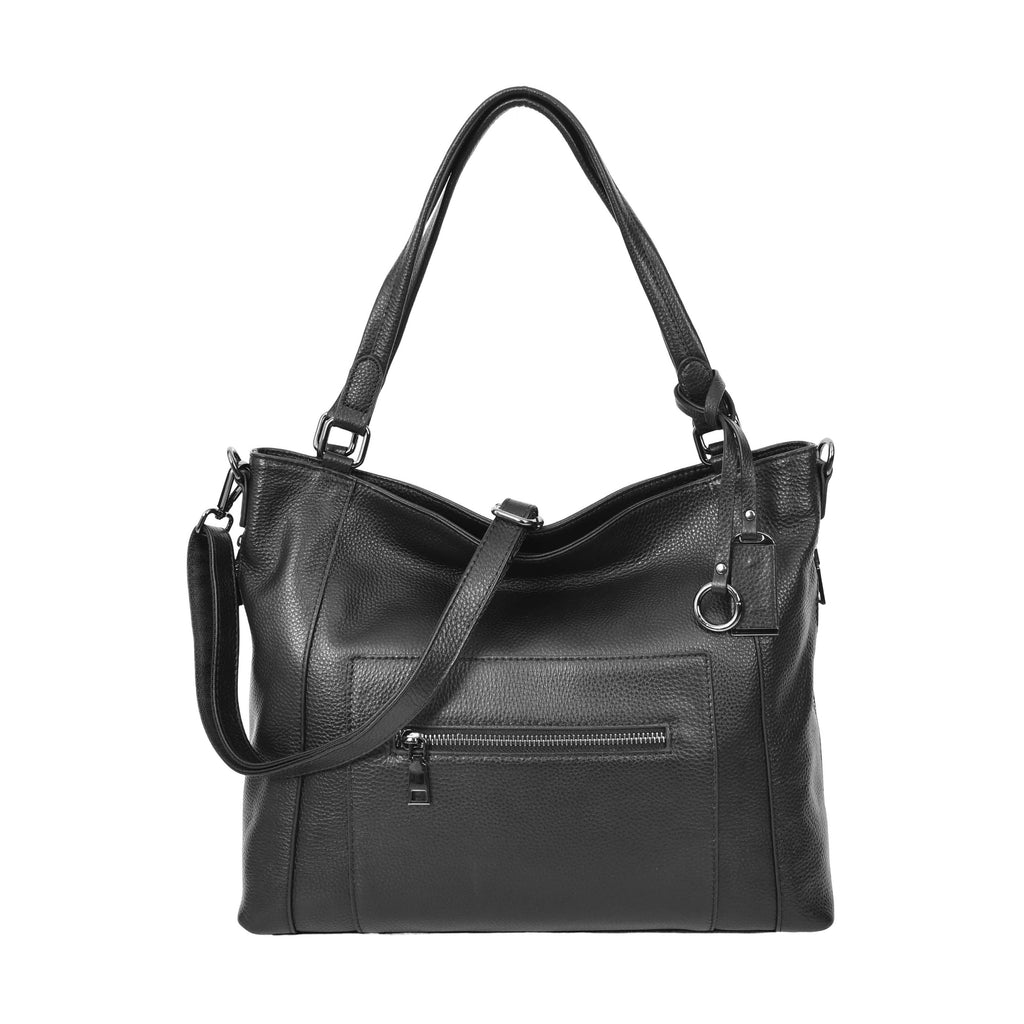 Abigail Women Leather Zip Opening Tote Shoulder Handbag Black-1