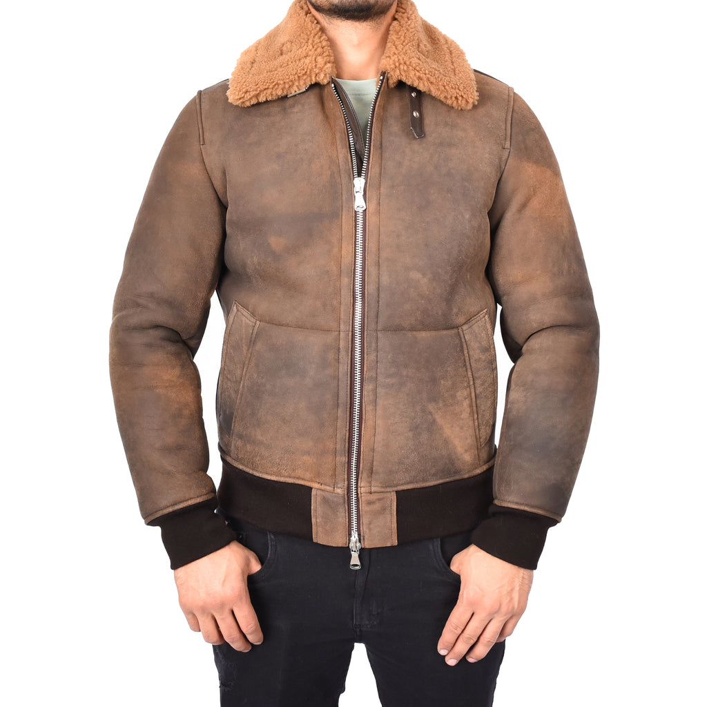 Mens Brown Antique Sheepskin B3 Bomber Jacket WW1 WW2 Aviator Dag 1