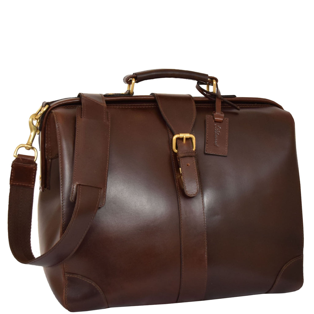 DR601 Men's Classic Leather Cross Body Doctors Briefcase Bag Brown 1