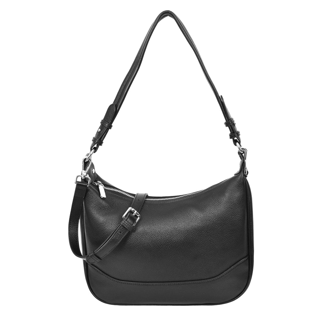 Kitchener Women's Leather  Organiser Hobo Style Shoulder Bag Black-1