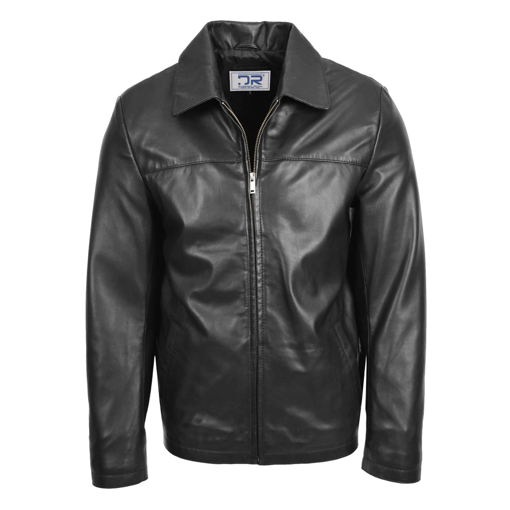 DR104 Men's Classic Zip Box Leather Jacket Black 1