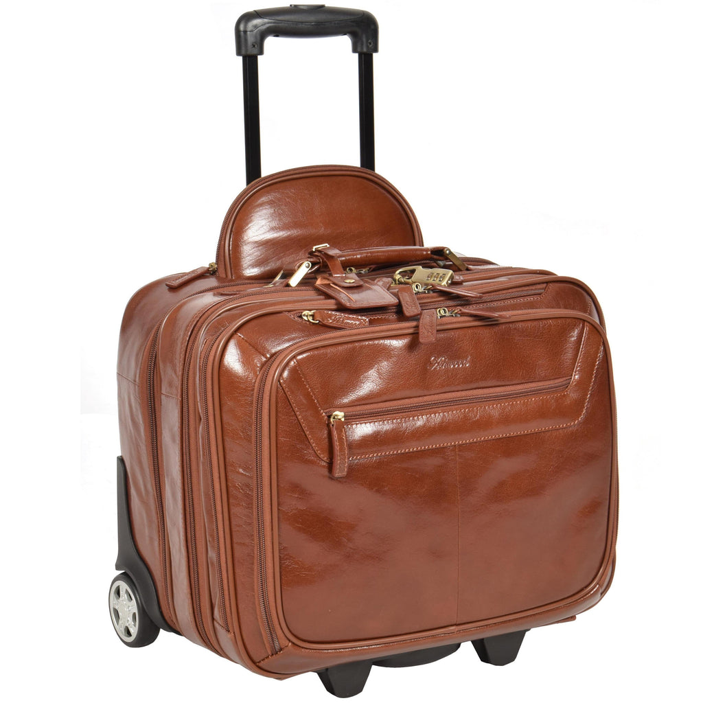 DR640 Genuine Leather Wheeled Travel Laptop Pilot Case Chestnut 1