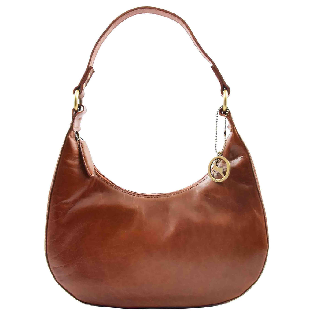 DR557 Women's Real Leather Classic Shoulder Hobo Bag Cognac 1