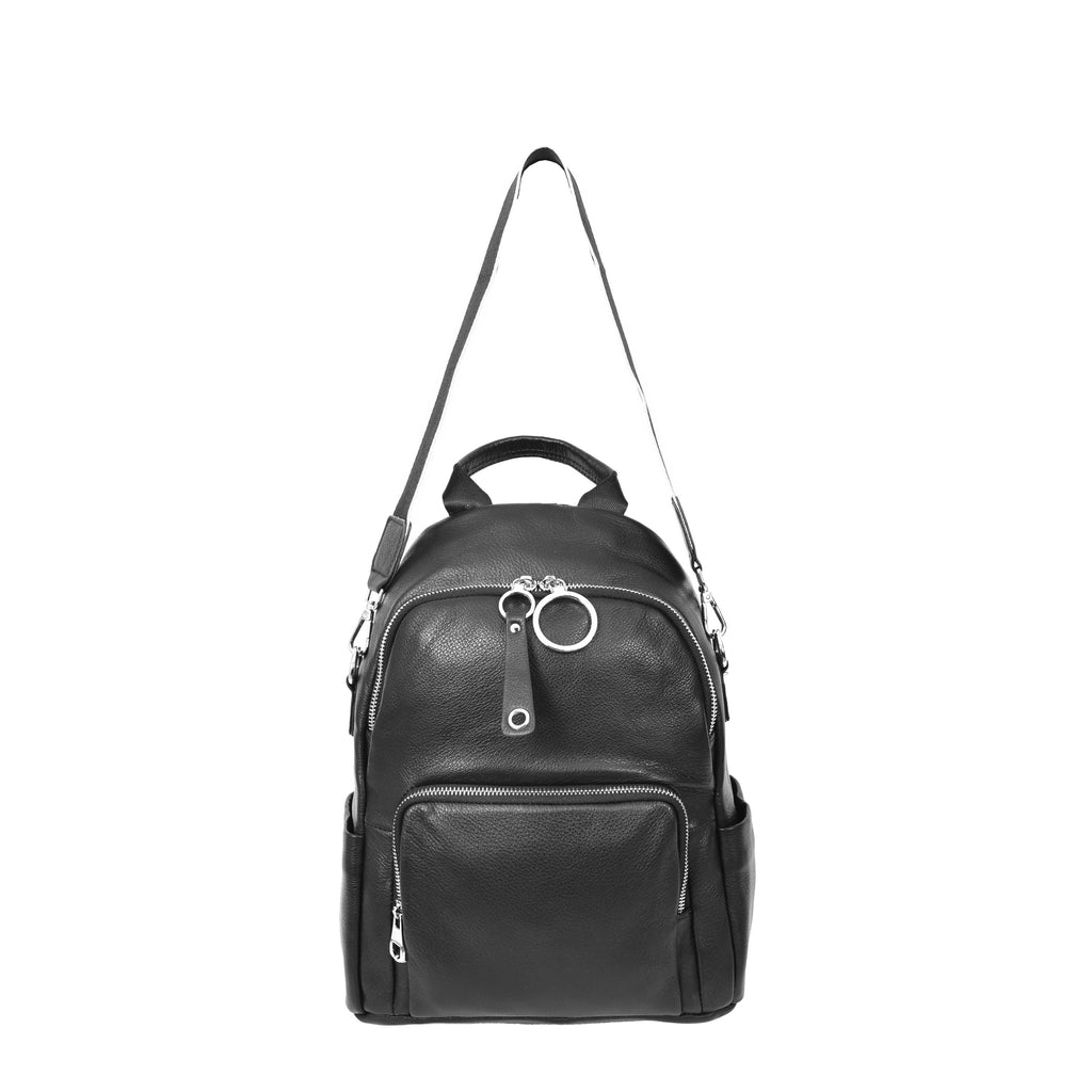 Vancouver Women's Genuine Leather Casual Organiser Backpack Black-1