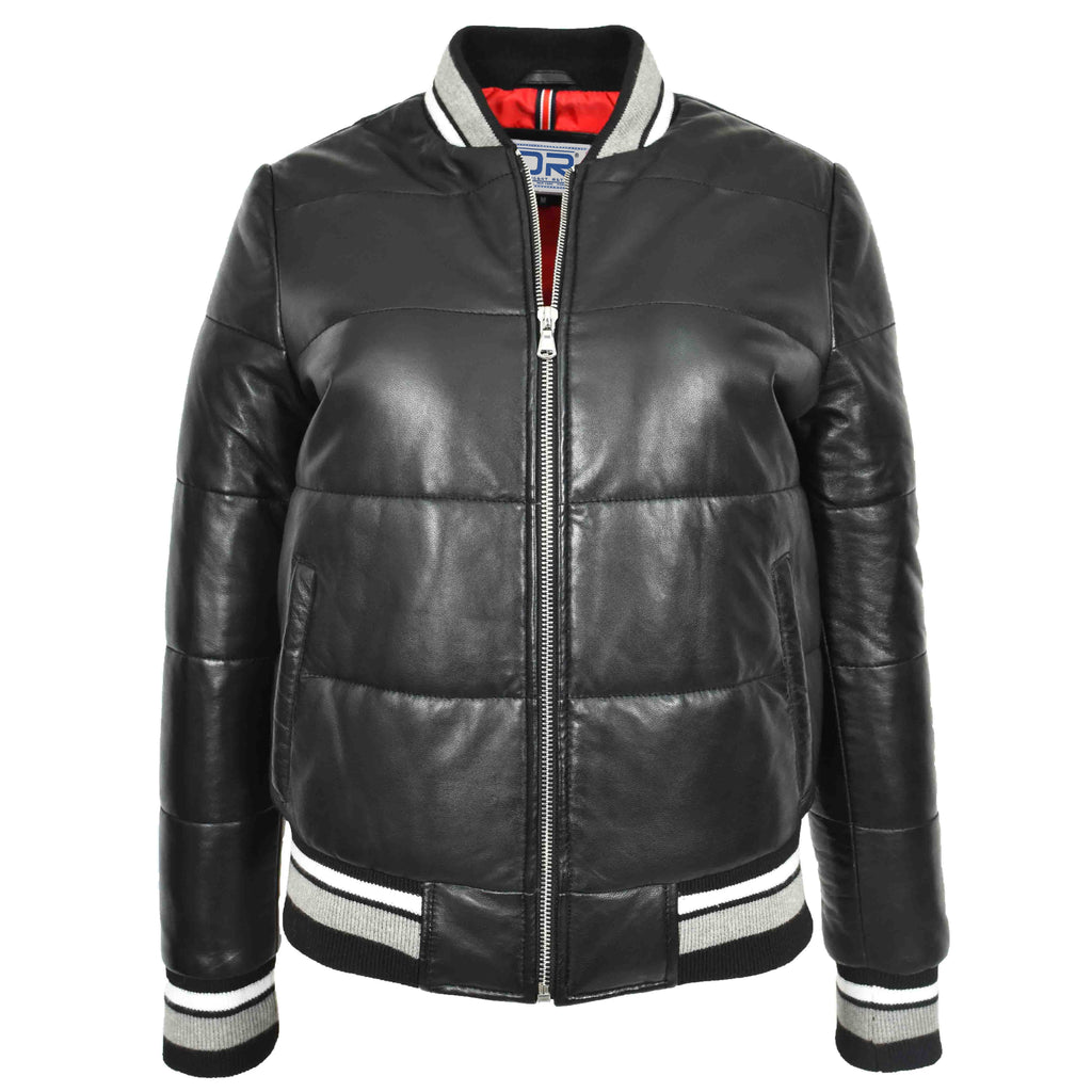 DR675 Ladies Genuine Leather Puffer Jacket Black 1