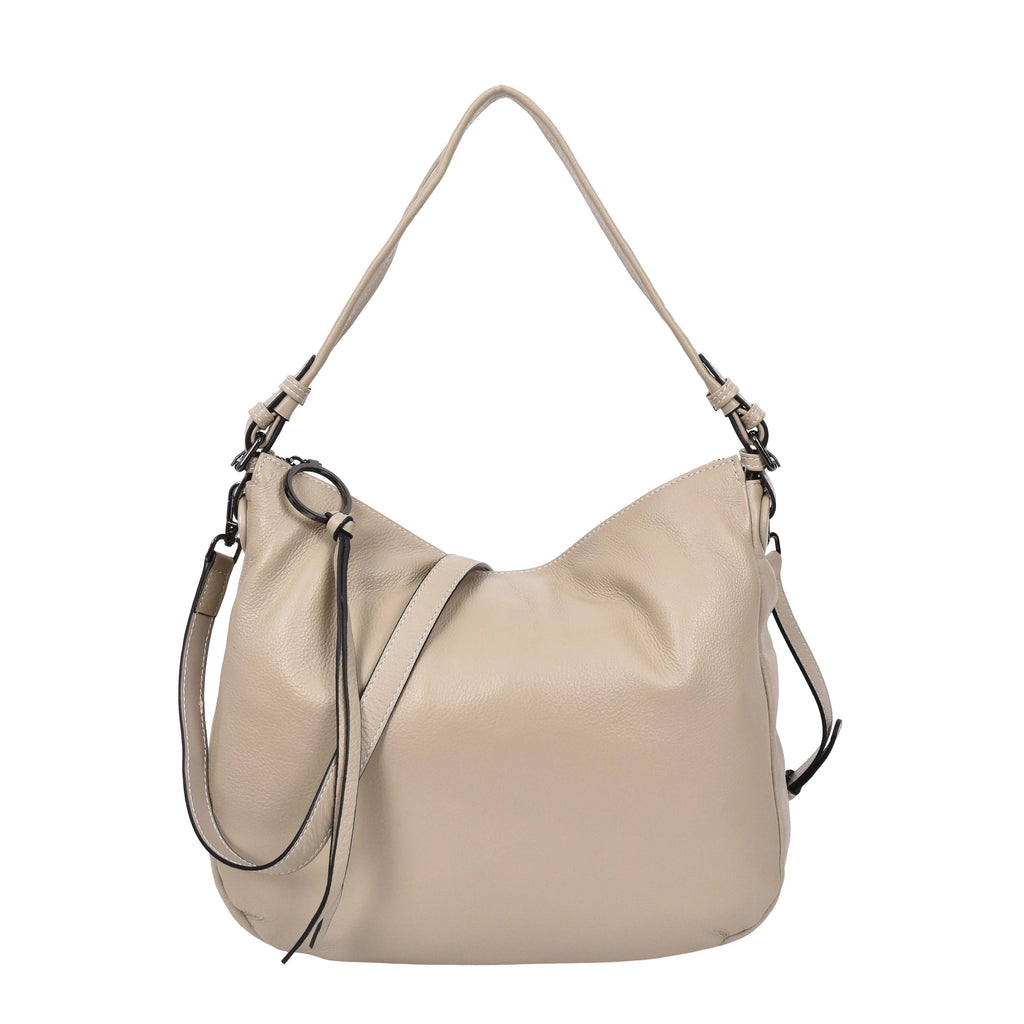 Ottawa Women's Genuine Leather Hobo Style Shoulder Handbag Taupe-1