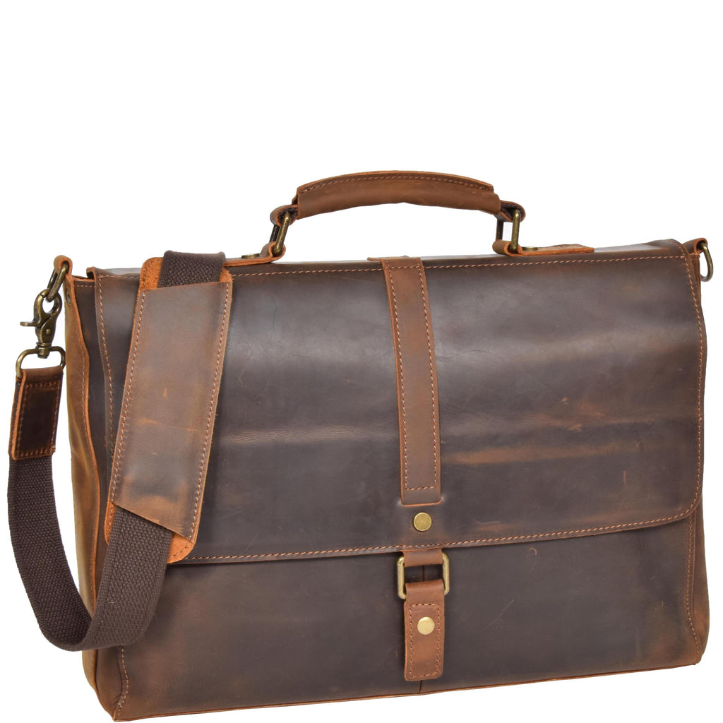 DR653 Men's Cross Body Bag Real Leather Vintage Briefcase Tan  1