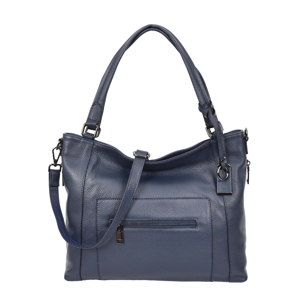 Abigail Women Leather Zip Opening Tote Shoulder Handbag Blue-1