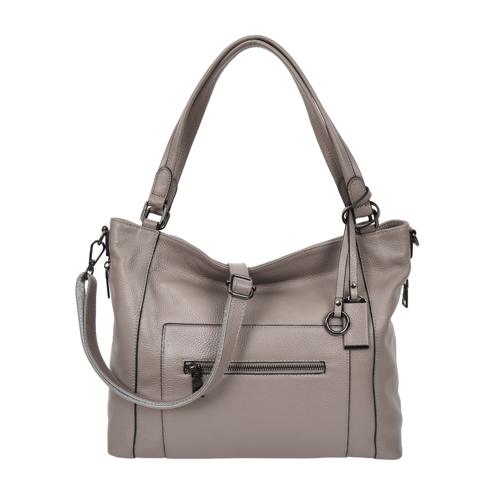 Abigail Women Leather Zip Opening Tote Shoulder Handbag Grey-1