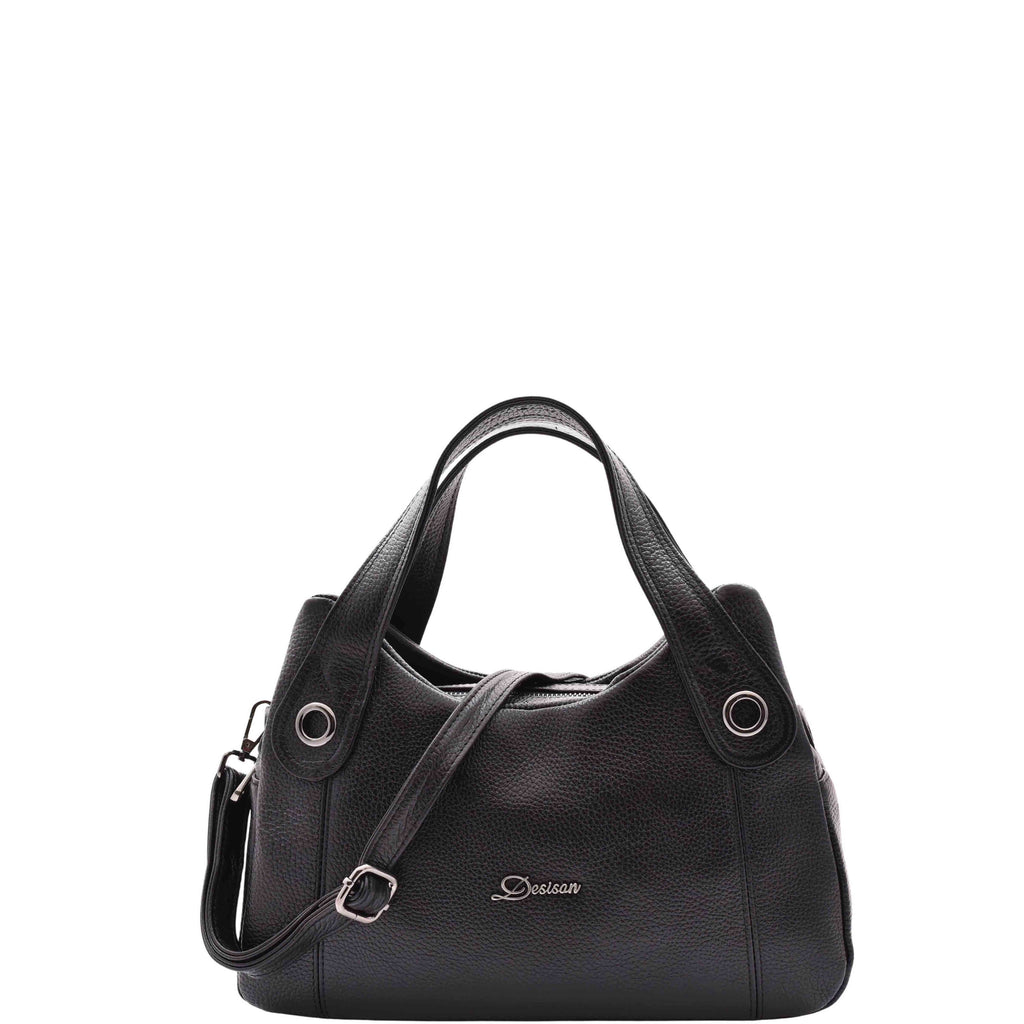 DR587 Women's Small Handbag Textured Leather Shoulder Bag Black 1