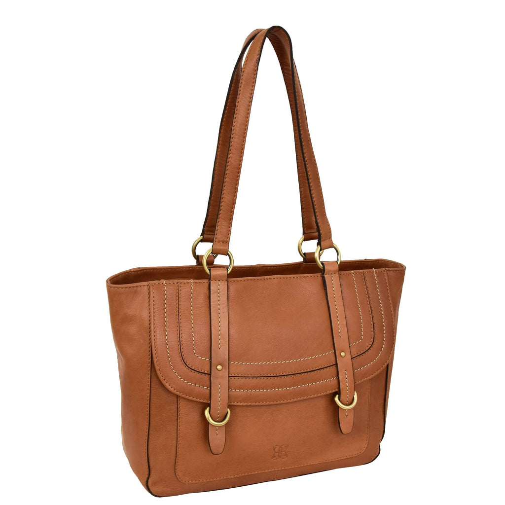 DR591 Women's Soft Leather Large Size Shopper Bag Tan 1