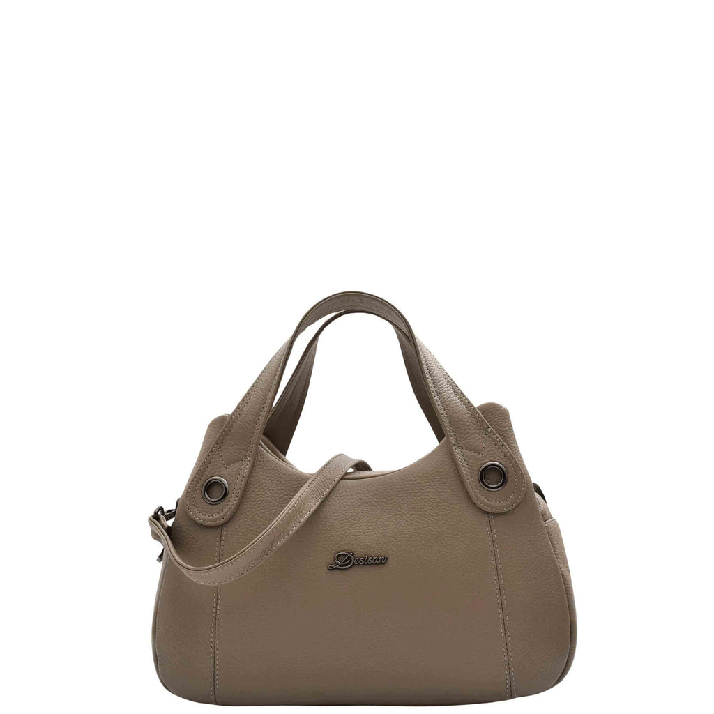 DR587 Women's Small Handbag Textured Leather Shoulder Bag Taupe 1