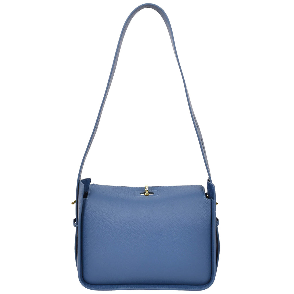 Toronto Women's Classic Real Leather Organiser Shoulder Bag Blue-1