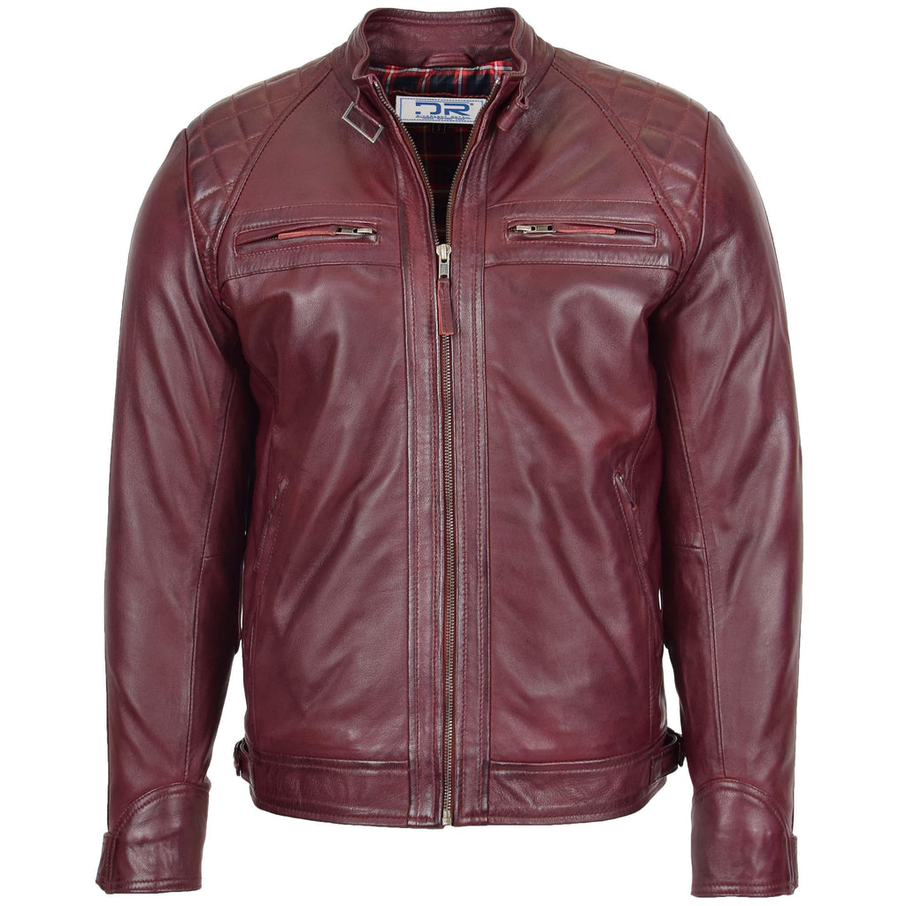 DR117 Men's Biker Leather Jacket Burgundy 1