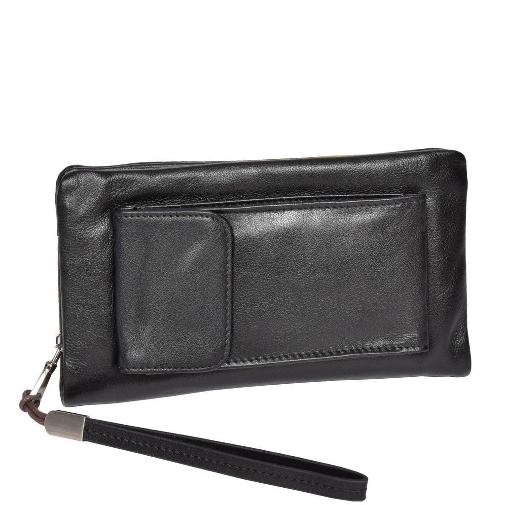 DR618 Genuine Leather Wrist Clutch Bag Black 1