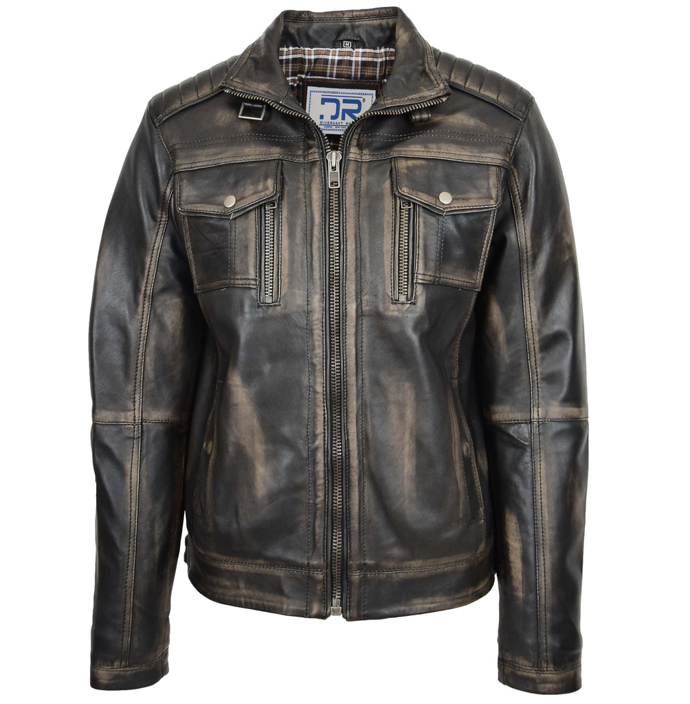 DR560 Men's Urban Biker Style Leather Jacket Rub Off 1