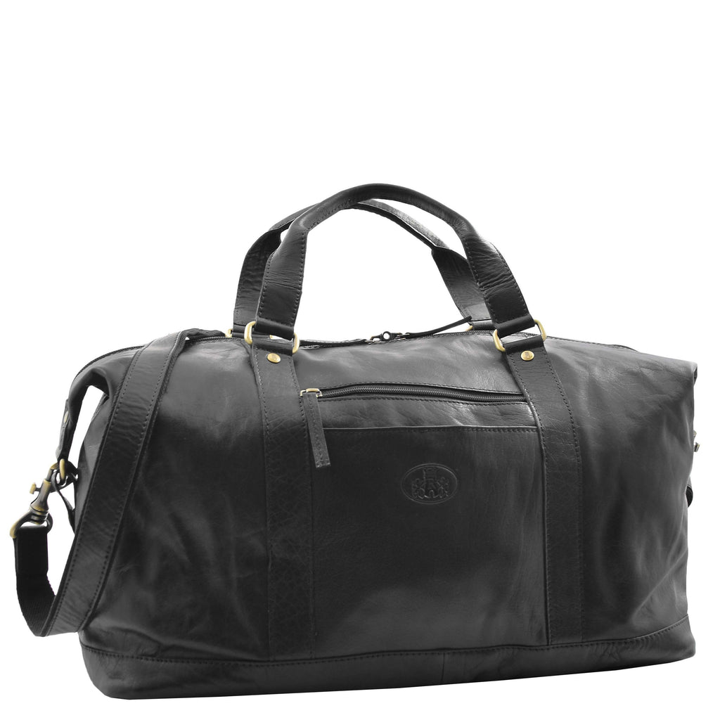DR606 Genuine Leather Large Size Weekend Duffle Bag Black 1