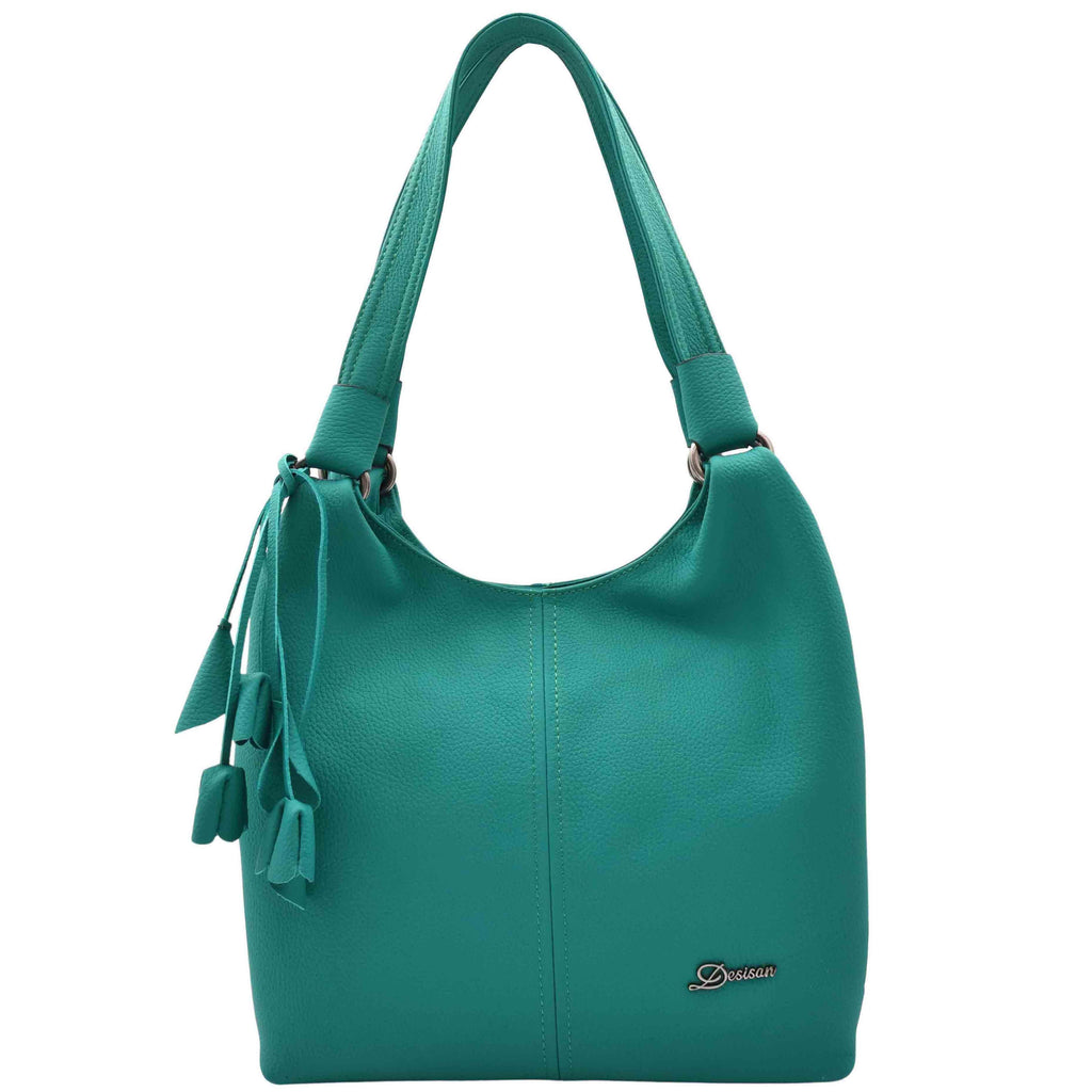 DR583 Women's Large Leather Hobo Bag With Zip Opening Green 1
