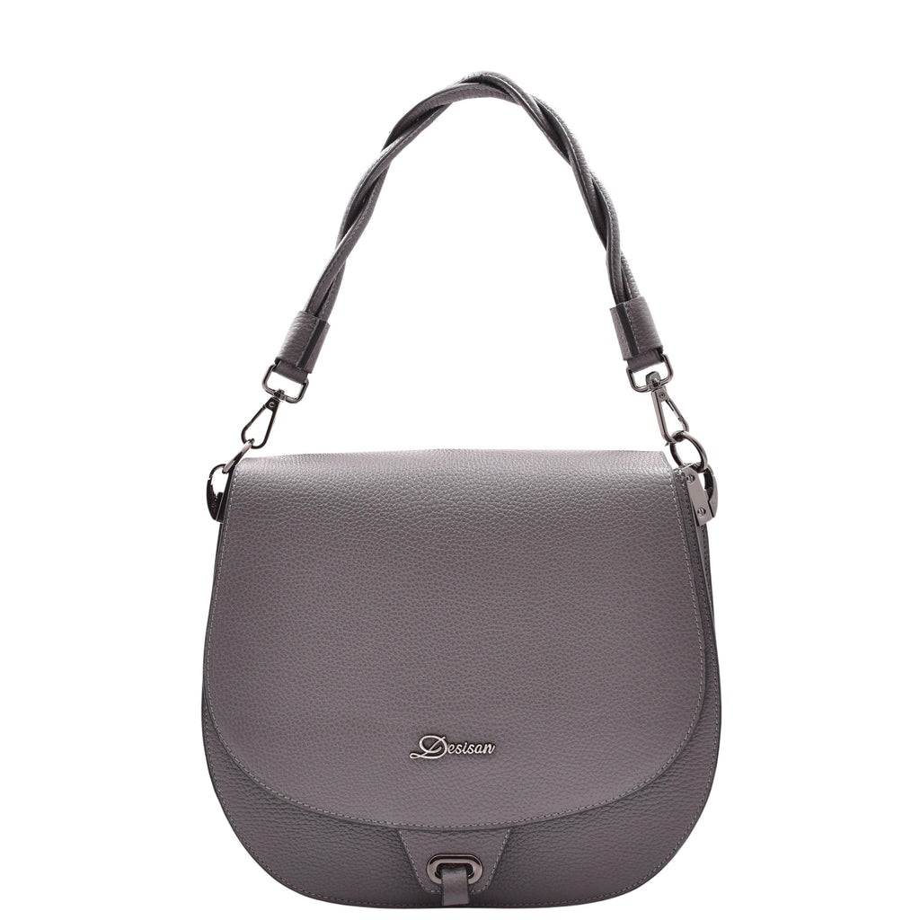 DR581 Women's Real Leather Twist Handle Shoulder Bag Grey 1