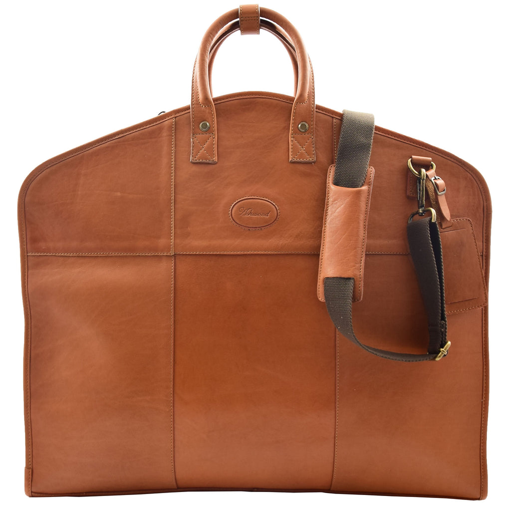 DR613 Genuine Leather Travel Suit Carrier Garment Bag Tan 1