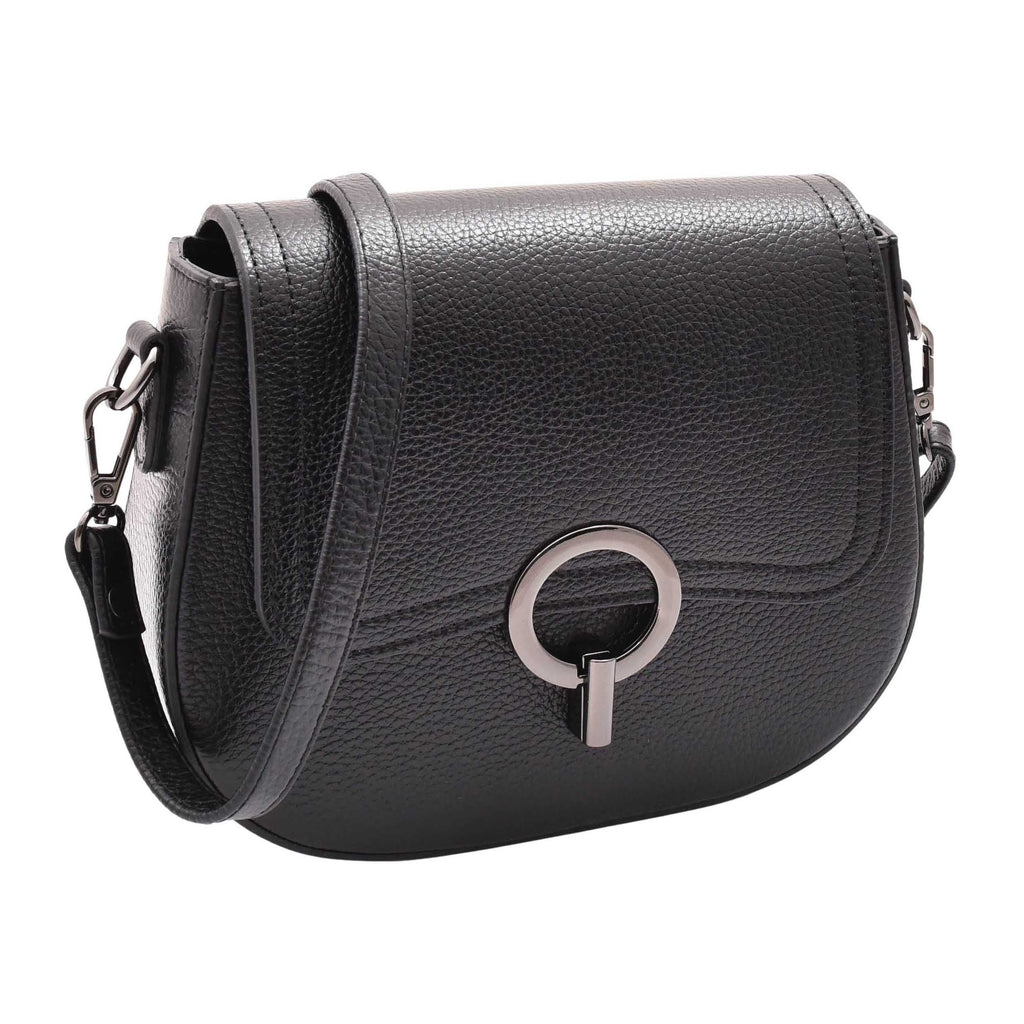DR578 Women's Genuine Leather Small Sized Cross Body Bag Black 1